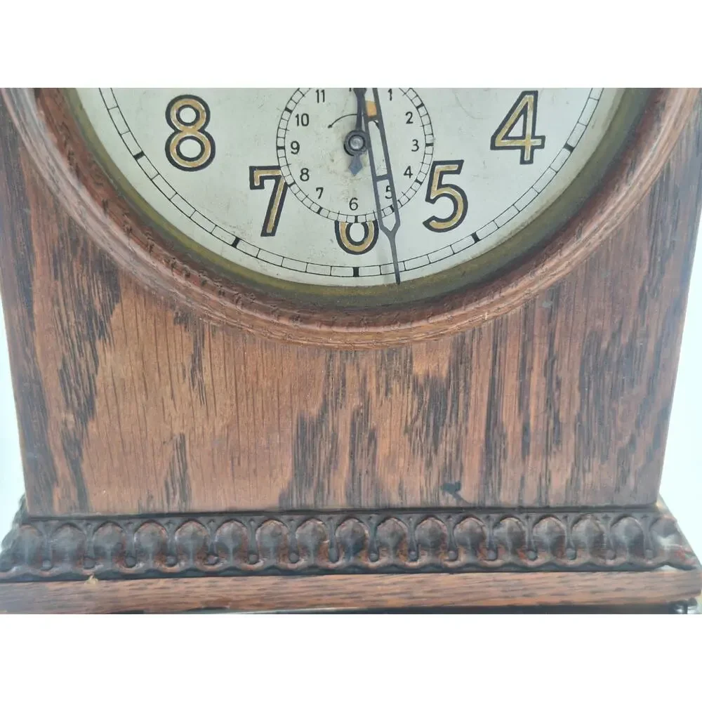 Antique Oak Mechanical Alarm Mantel Clock German Movement Arched Case- WORKING!